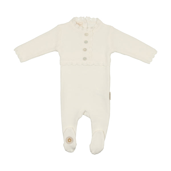 Mon Tresor Baby Mock-Cardigan Footie Ivory