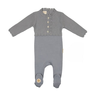 Mon Tresor Baby Mock-Cardigan Footie Slate Blue