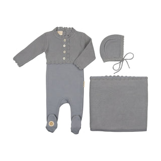 Mon Tresor Baby Mock-Cardigan Layette Set Slate Blue