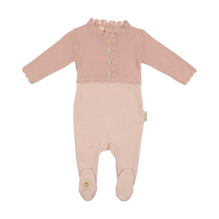 Mon Tresor Baby Mock-Cardigan Footie Light Rose