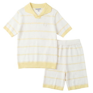 Blumint Boys Striped Design Ribbed Set Yellow