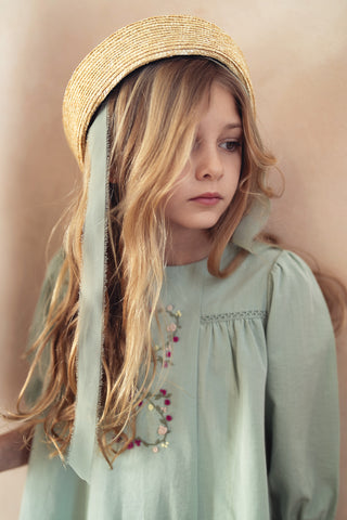 Pompomme Girls Heart Embroidered Detail Dress Green