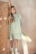 Pompomme Girls Heart Embroidered Detail Dress Green