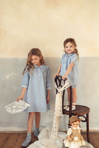 Pompomme Girls Pintuck Dress Blue