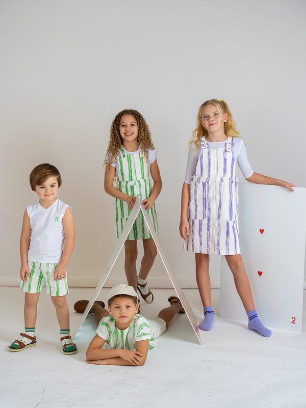 Kix Girls Striped Denim Jumper White/Green