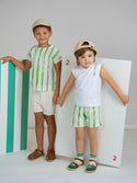 Kix Boys Striped Denim Toddler Shirt White/Green