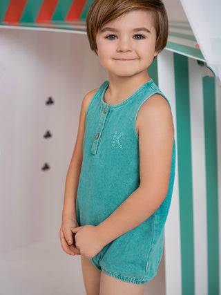Kix Baby Boy Denim Romper Teal