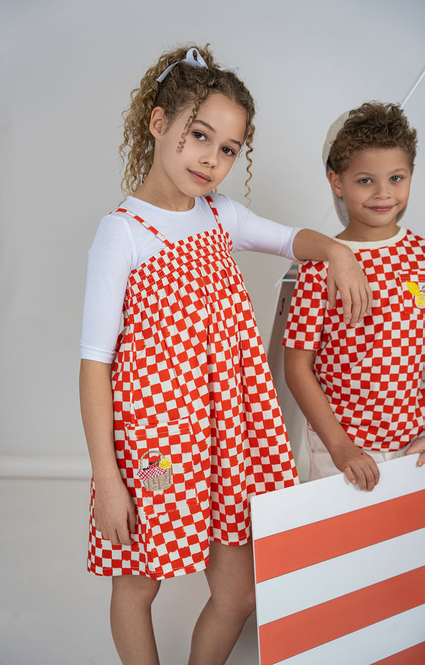 Kix Girls Picnic Gingham Jumper Red/White