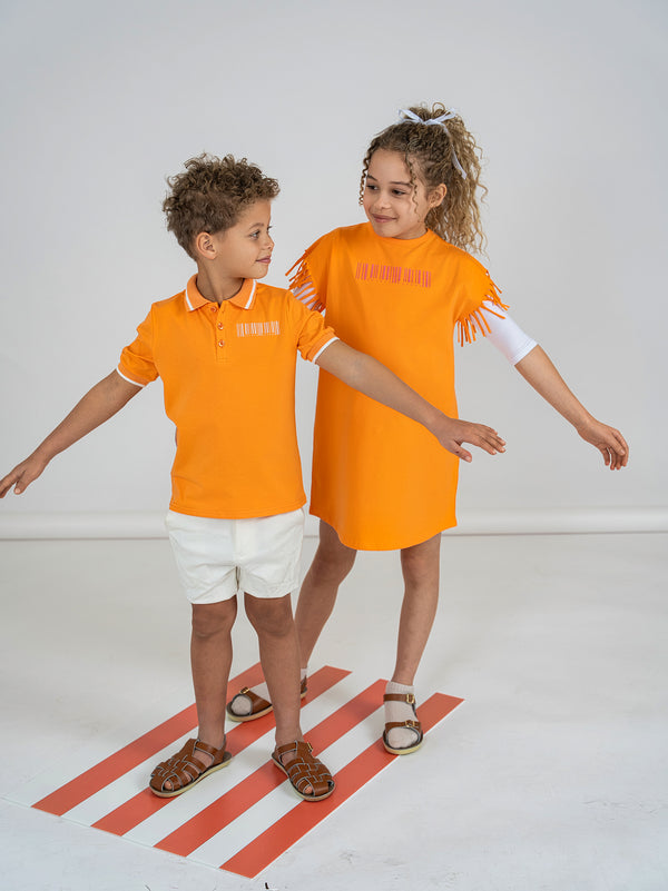 Kix Boys Barcode Print Short Sleeves Polo Orange