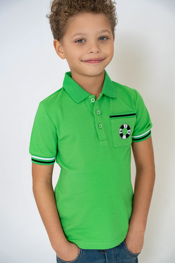 Kix Boys Stripe Details Long Sleeves Polo Green