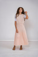 Kix Girls Fringed Hem Pleated Skirt Pink
