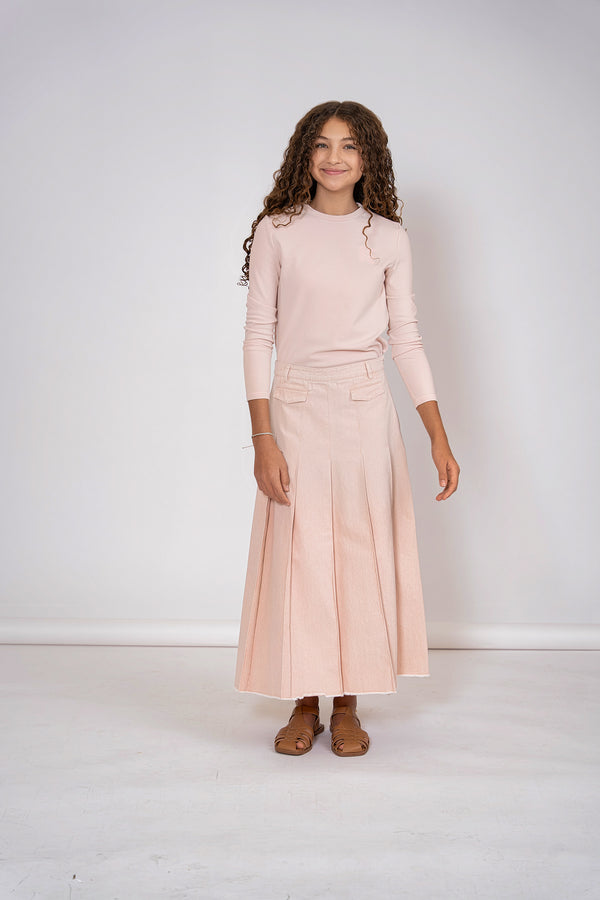 Kix Girls Fringed Hem Pleated Skirt Pink