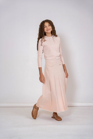 Kix Girls Fringed Hem Pleated Skirt Pink