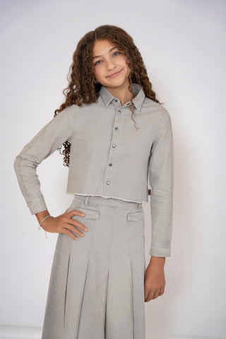 Kix Girls Fringed Hem Pleated Skirt Grey