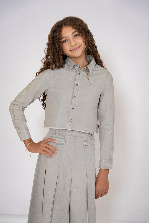 Kix Girls Fringed Hem Pleated Skirt Grey