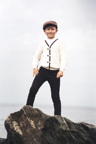 Blumint Boys Contrast Trim Cardigan Mock Neck Cream/Black