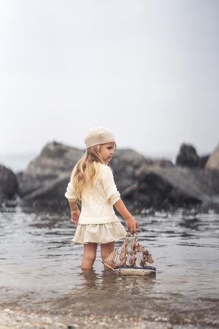 Blumint Girls Cable Knit And Taffeta Low Waist Dress Cream