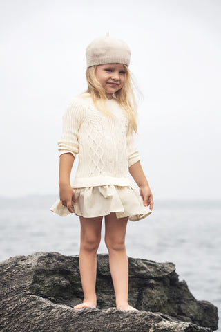 Blumint Girls Cable Knit And Taffeta Low Waist Dress Cream