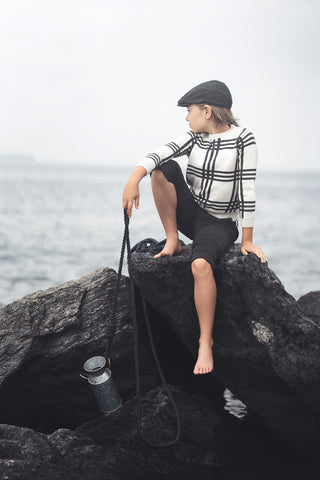 Blumint Boys Plaid Round Neck Sweater Cream/Charcoal