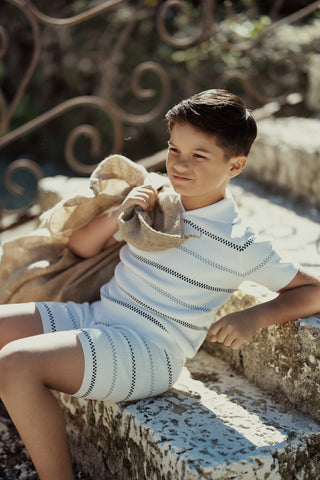 Blumint Boys Striped Design Ribbed Set White/Navy