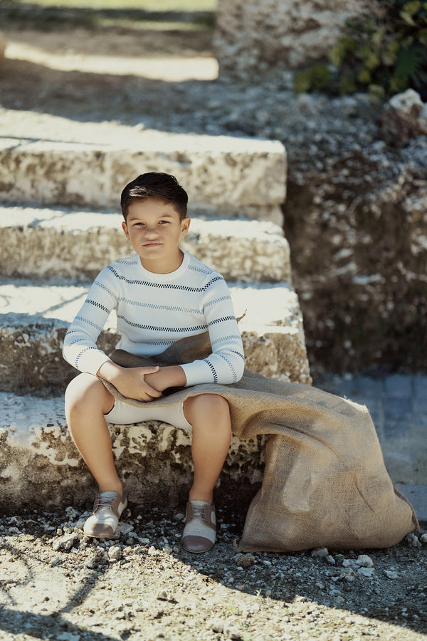 Blumint Boys Striped Design Ribbed Sweater White/Navy