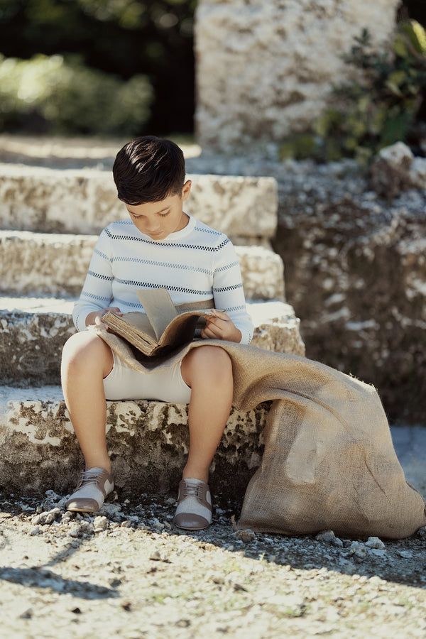 Blumint Boys Striped Design Ribbed Sweater White/Navy