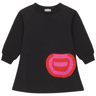 Pompomme Girls Ruffle Pocket Dress Black