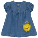 Pompomme Girls Crochet Applique Dress Denim