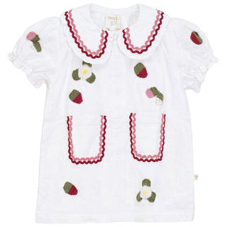 Pompomme Girls Embroidred Detail Dress White