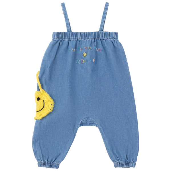 Pompomme Baby Crochet Applique Romper Denim