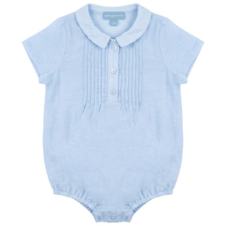 Pompomme Baby Boy Pintuck Romper Blue