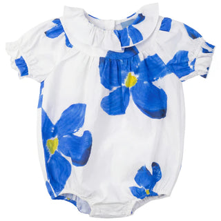 Pompomme Baby Large Floral Print Romper White/Blue