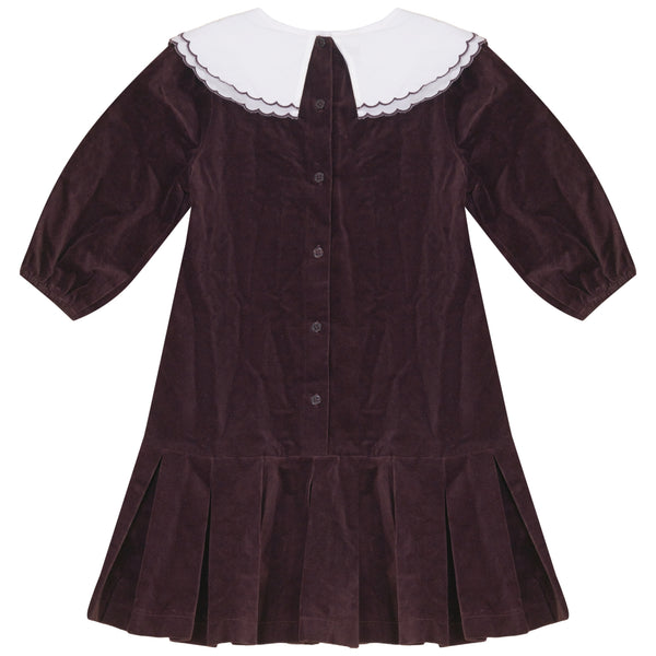 Pompomme Girls Scallop Collar Shirt Insert Dress Cocoa