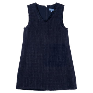 Pompomme Girls Tweed Fringe Edge Jumper Navy