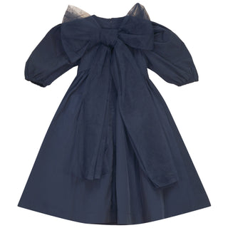 Pompomme Girls Tulle Bow Tafetta  Dress Blue