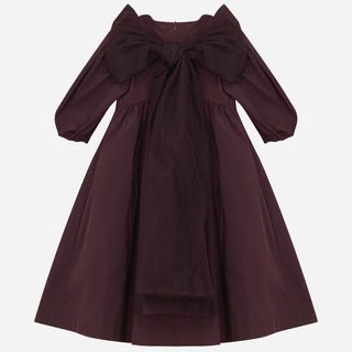 Pompomme Girls Tulle Bow Tafetta  Dress Burgundy