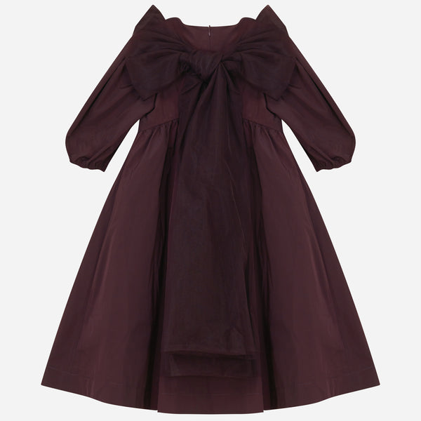 Pompomme Girls Tulle Bow Tafetta  Dress Burgundy