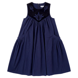 Pip & Pio Girls Velvet Yoke Detail Dress Navy/Black