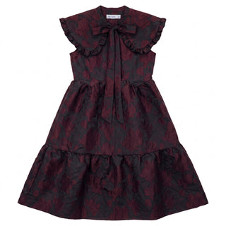 Pip & Pio Teen Oversized Collar Brocade Dress Burgundy