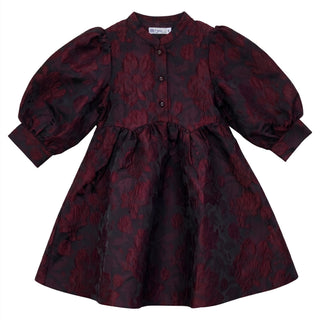 Pip & Pio Girls Brocade Dress Burgundy