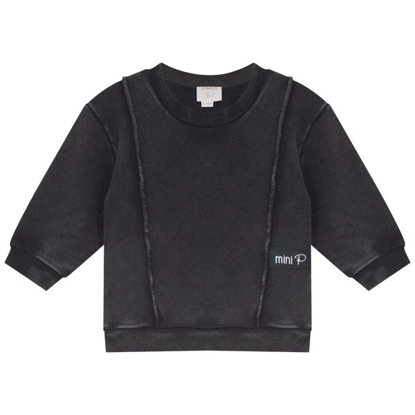 Mini P Baby Washed Piping Detail Sweatshirt Set Black