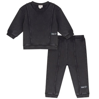 Mini P Baby Washed Piping Detail Sweatshirt Set Black