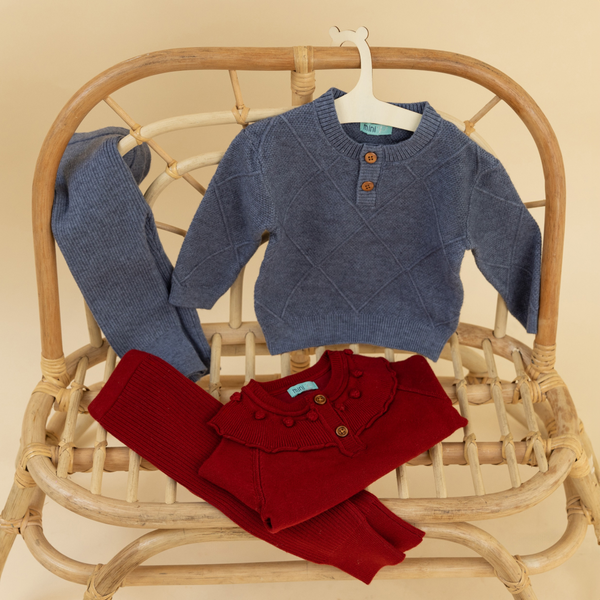 Mini P Boy Argyle Knit Set Blue