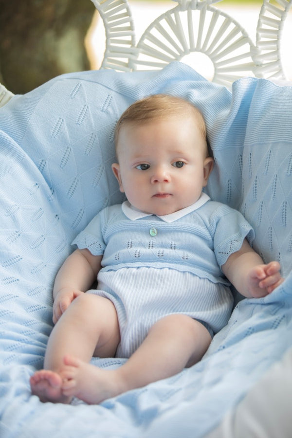 Dr. Kid Baby Boy Knitt/Woven Romper Baby Blue