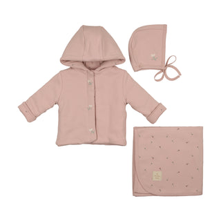 Mon Tresor Baby Plush Print Girls Jacket Layette Set Rose Smoke