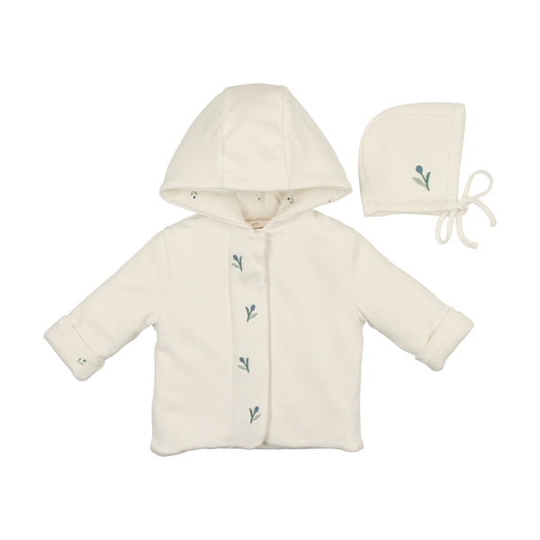 Mon Tresor Baby Plush Print Boys Jacket Gift Set Ivory & Blue