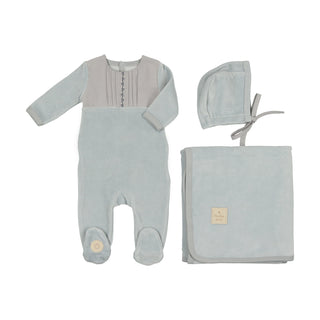 Mon Tresor Baby Poplin Pleats Layette Set Blue Dawn