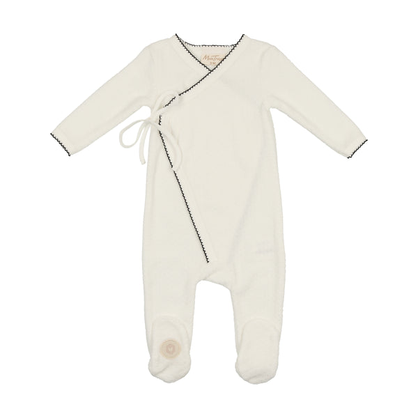 Mon Tresor Baby Scallop Wrap Footie Ivory & Black