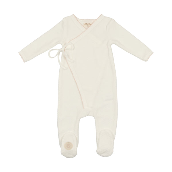 Mon Tresor Baby Scallop Wrap Footie Ivory & Pink