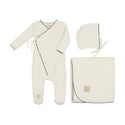 Mon Tresor Baby Scallop Wrap Layette Set Ivory & Black